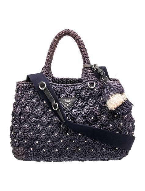 Prada Canapa Raffia Crochet Tote Bag 